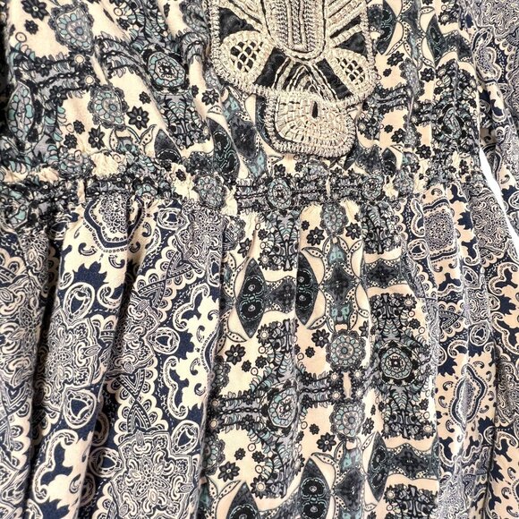 One World Boho Tunic Embroidered Peasant Gypsy Top Paisley Lg Smocked Waist - Picture 8 of 14